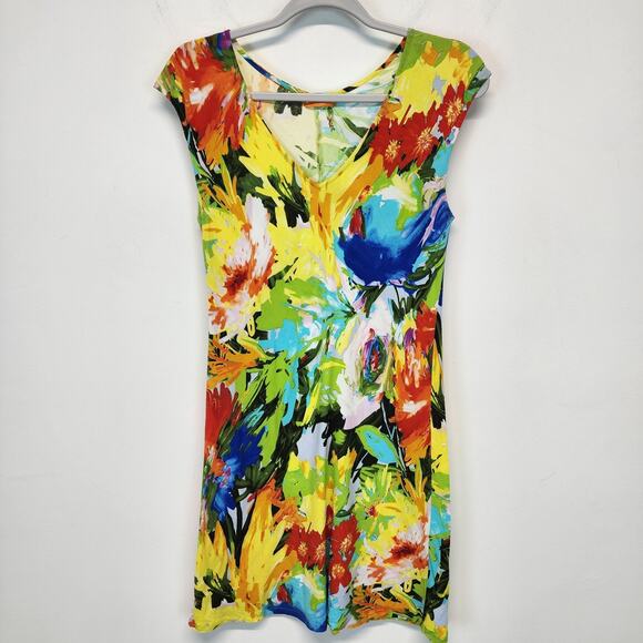 Vintage Jams World Hawaiian Mini Dress Size Sleeveless V-Neck Tunic W309-FLBR - Picture 1 of 10